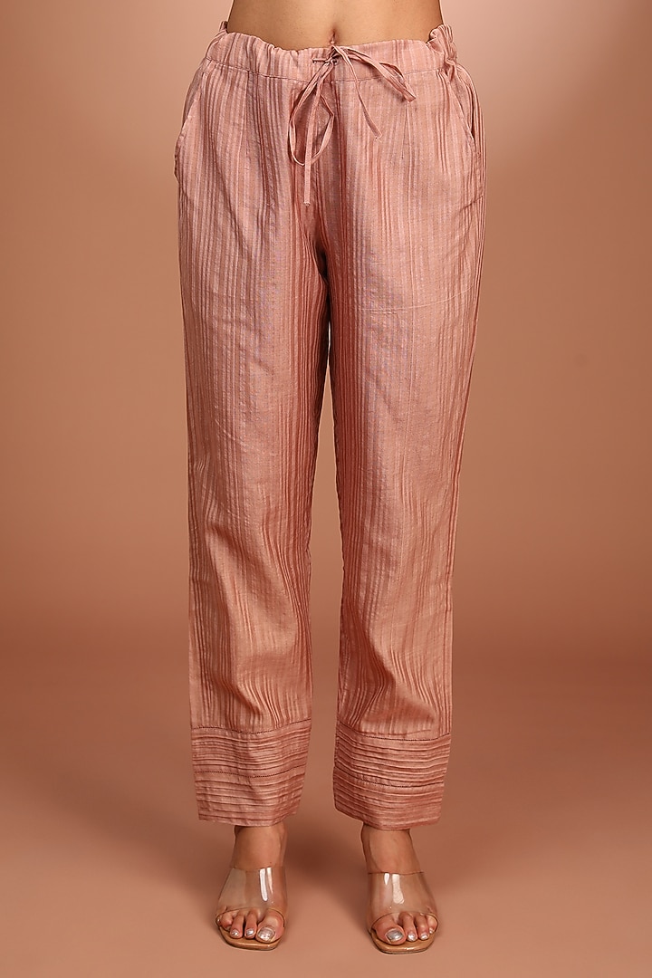 Pink Handwoven Pure Cotton Silk Sequins Hand Embroidered Kurta Set by Trisvaraa at Pernia's Pop Up Shop