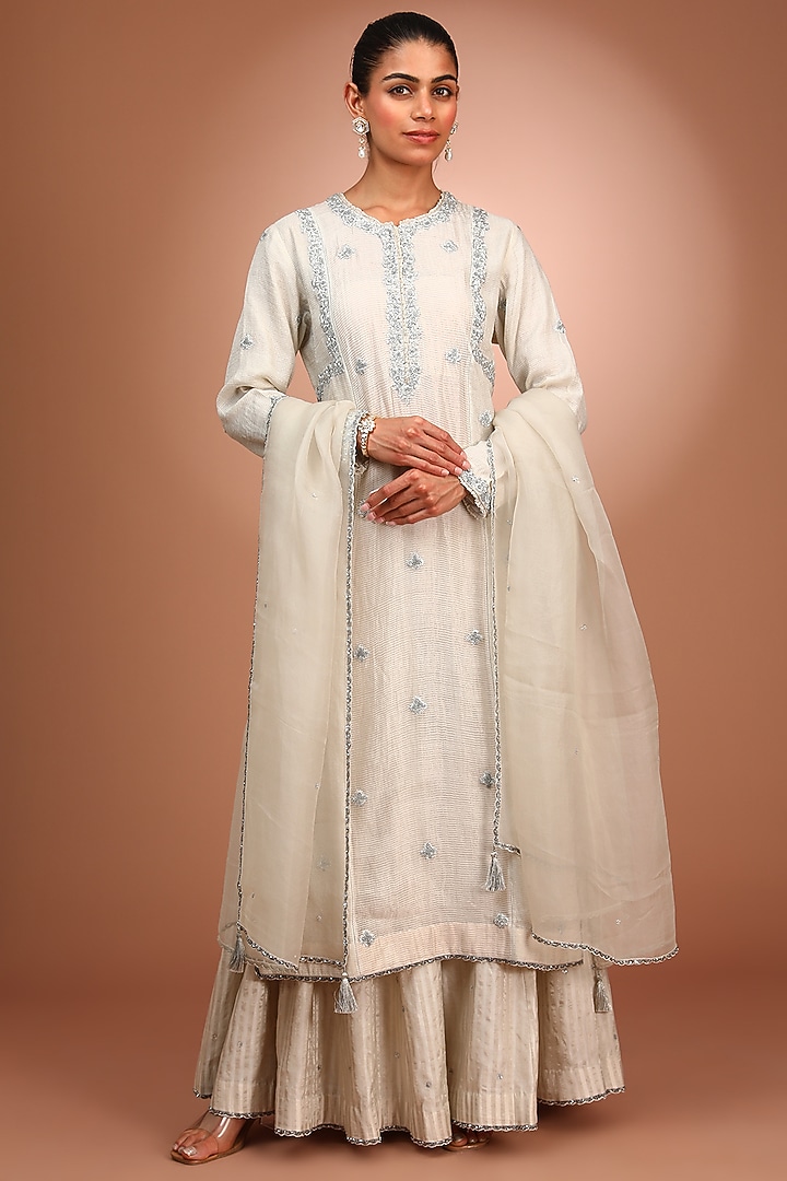 Ivory Pure Cotton Silk Kurta Set by Trisvaraa at Pernia's Pop Up Shop