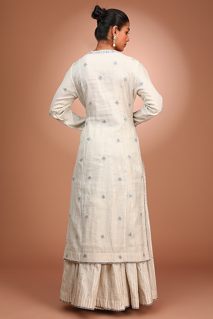 Ivory Pure Cotton Silk Kurta Set by Trisvaraa at Pernia's Pop Up Shop