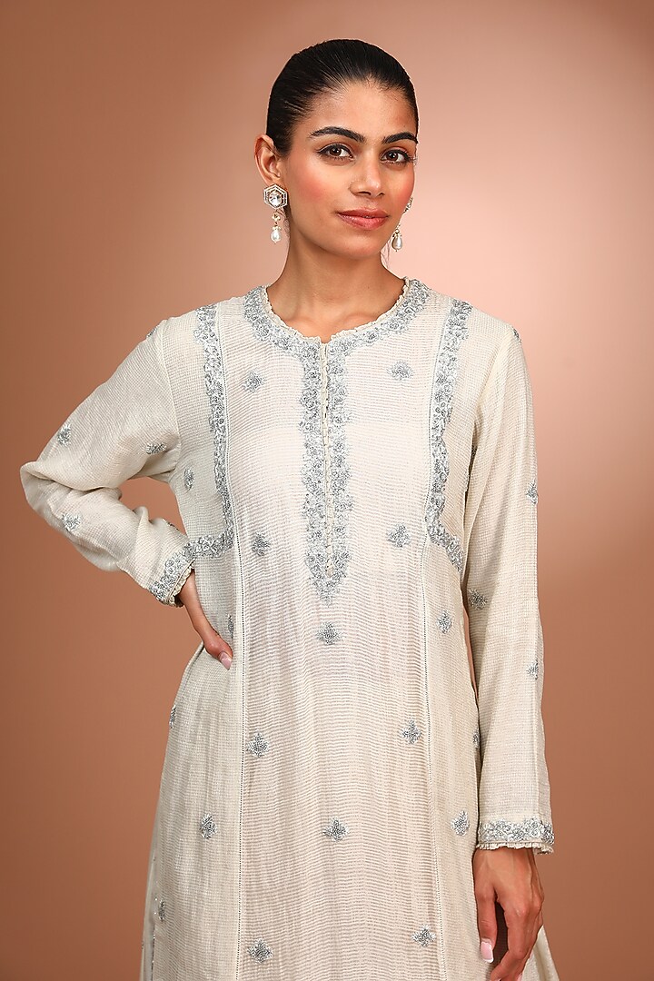 Ivory Pure Cotton Silk Kurta Set by Trisvaraa at Pernia's Pop Up Shop