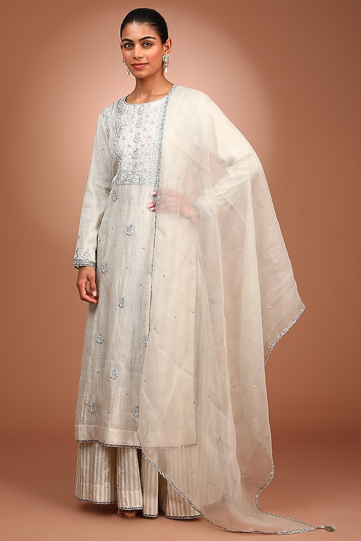 Ivory Pure Cotton Silk Kurta Set by Trisvaraa at Pernia's Pop Up Shop