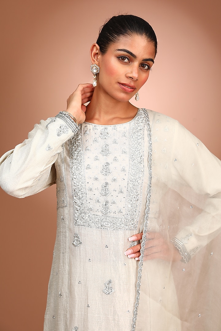 Ivory Pure Cotton Silk Kurta Set by Trisvaraa at Pernia's Pop Up Shop