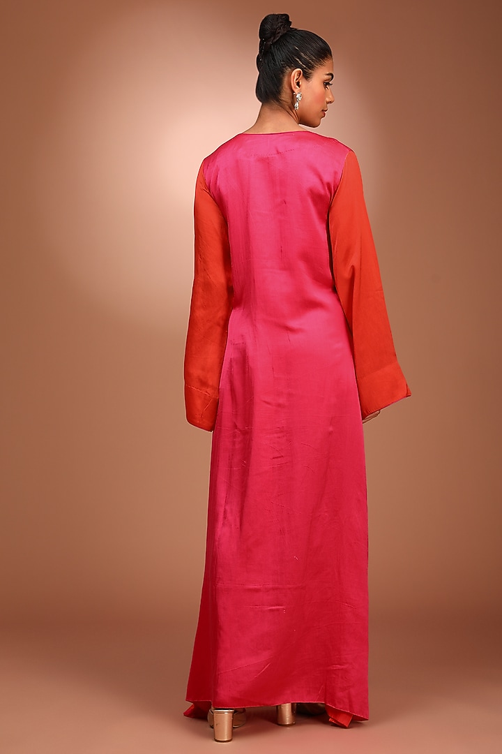 Orange Handloom Pure Mashru Katan Silk Hand Embroidered Maxi Vacation Dress by Trisvaraa at Pernia's Pop Up Shop