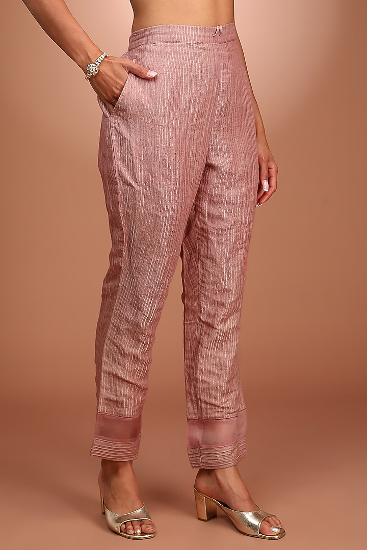 Pink Handwoven Pure Silk Cotton Sequins Hand Embroidered Kurta Set by Trisvaraa at Pernia's Pop Up Shop