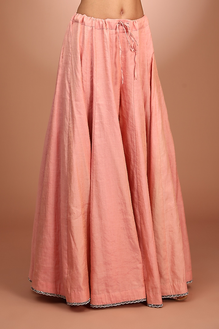Pink Handwoven Pure Silk Cotton Cutdana Hand Embroidered Kurta Set by Trisvaraa at Pernia's Pop Up Shop
