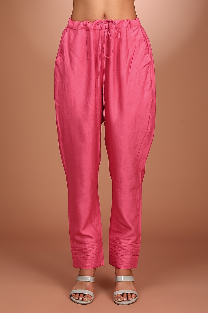 Pink Pure Silk Organza Hand Embroidered Kurta Set by Trisvaraa at Pernia's Pop Up Shop