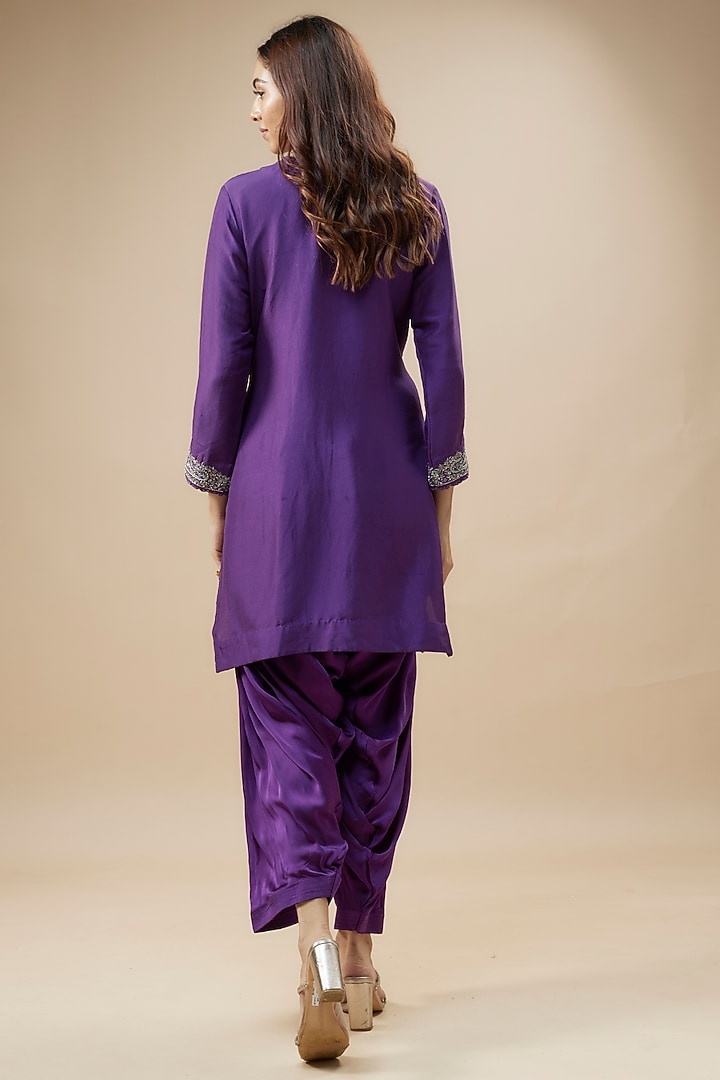 Aubergine Pure Raw Silk Dabka Hand Embroidered Kurta Set by Trisvaraa at Pernia's Pop Up Shop