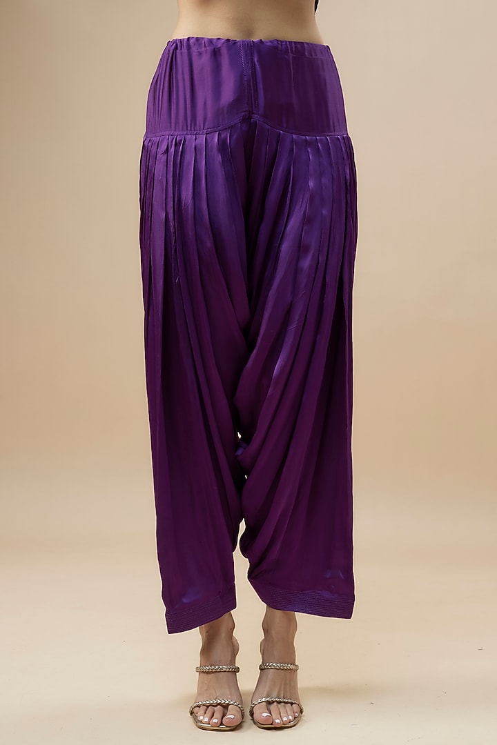 Aubergine Pure Raw Silk Dabka Hand Embroidered Kurta Set by Trisvaraa at Pernia's Pop Up Shop
