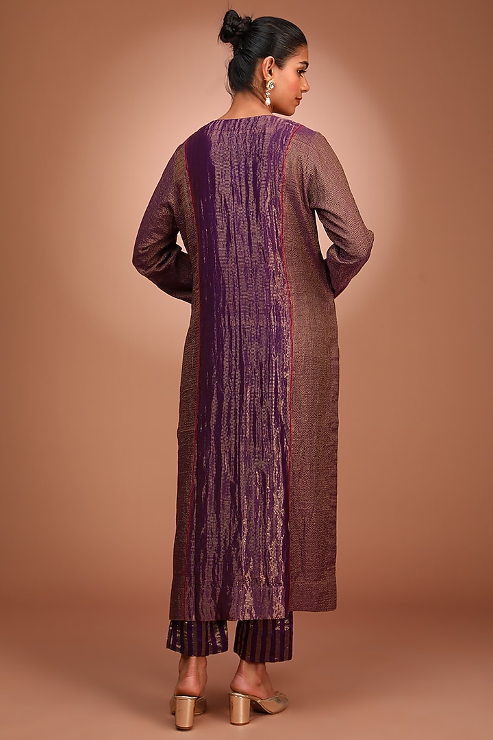 Purple Handloom Pure Cotton Silk Hand Dabka Embroidered Kurta Set by Trisvaraa at Pernia's Pop Up Shop