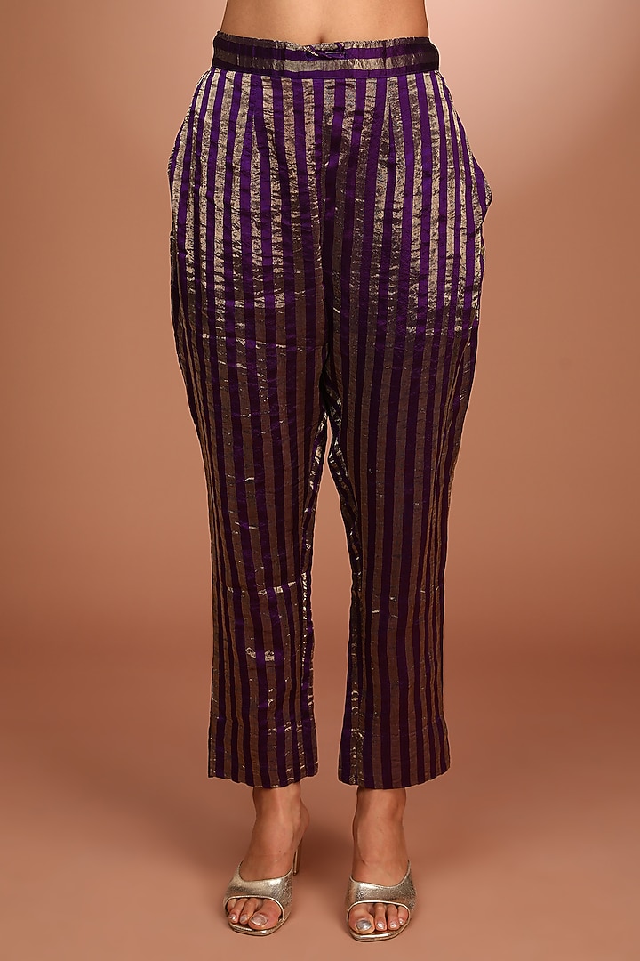 Purple Handloom Pure Cotton Silk Hand Dabka Embroidered Kurta Set by Trisvaraa at Pernia's Pop Up Shop