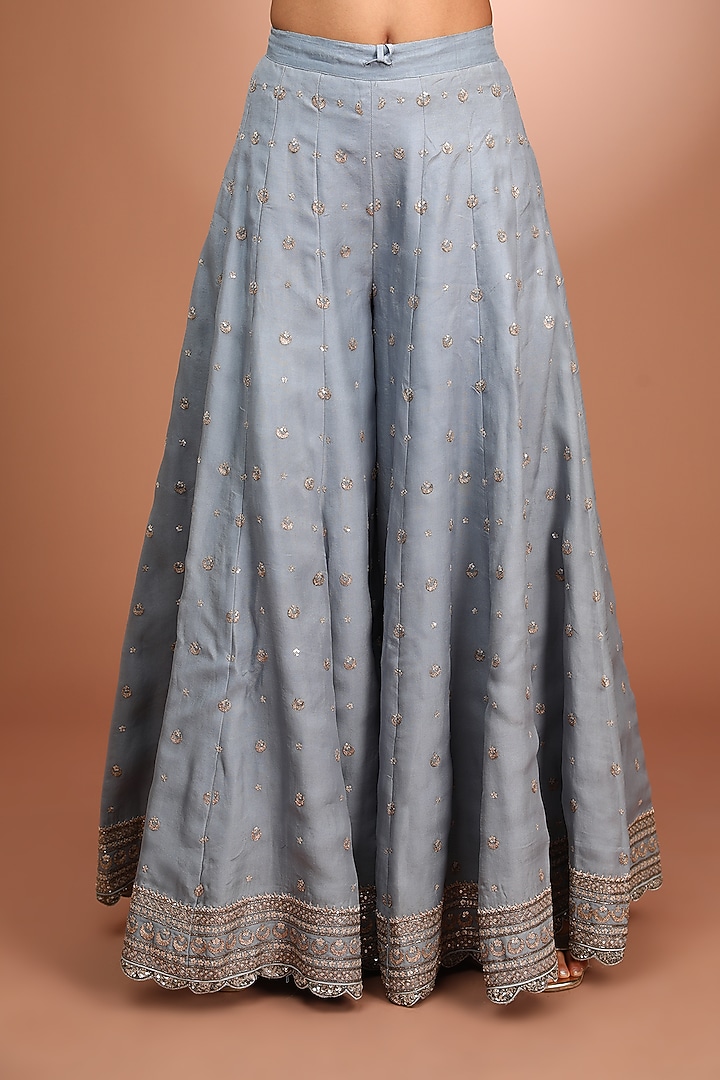 Blue Pure Silk Organza Hand Embroidered Bridal Sharara Set by Trisvaraa at Pernia's Pop Up Shop