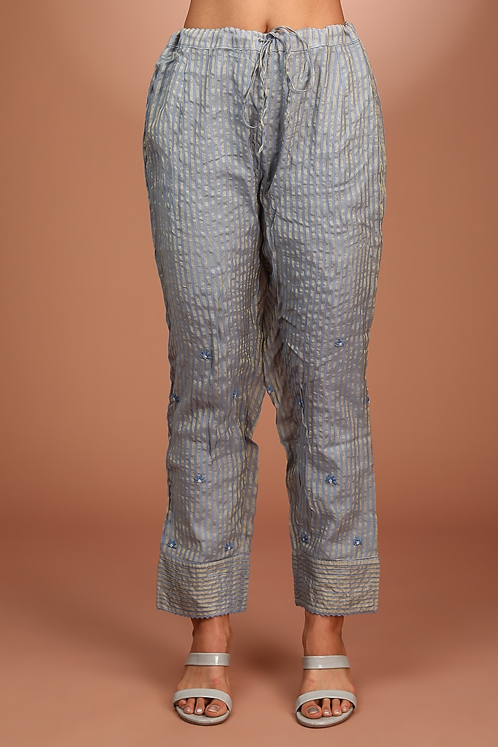 Blue Chanderi Kurta Set by Trisvaraa at Pernia's Pop Up Shop