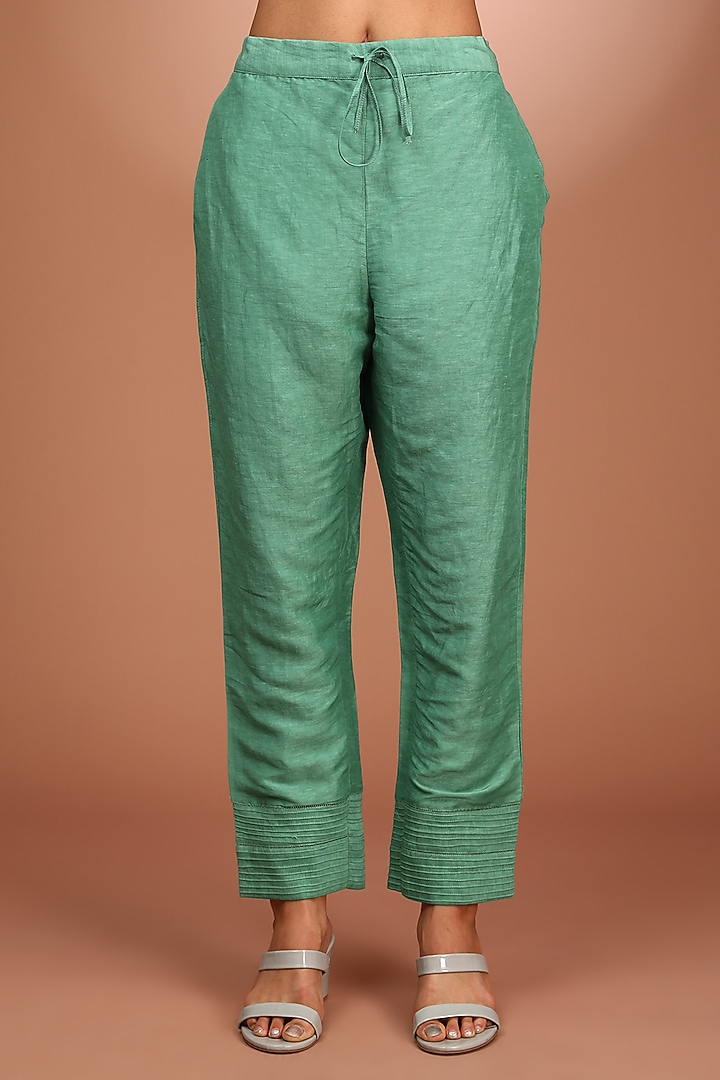 Green Raw Silk Dabka Hand Embroidered Kurta Set by Trisvaraa at Pernia's Pop Up Shop