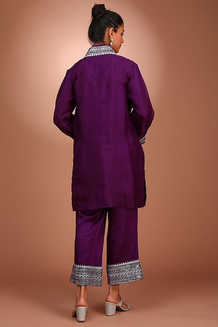 Purple Pure Silk Organza Cutdana & Sequin Embellished Kurta Set by Trisvaraa at Pernia's Pop Up Shop