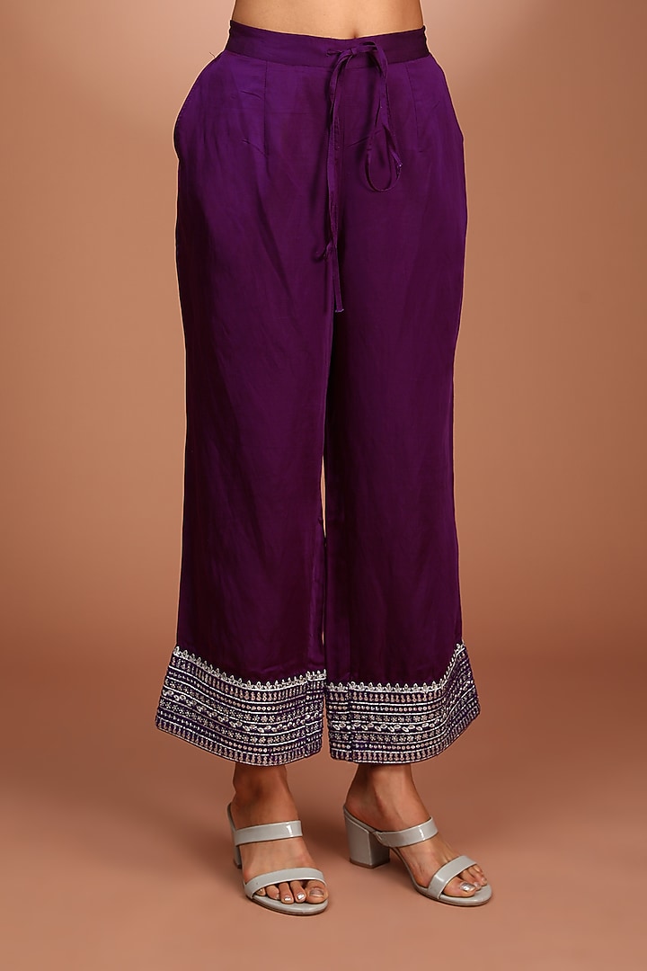 Purple Pure Silk Organza Cutdana & Sequin Embellished Kurta Set by Trisvaraa at Pernia's Pop Up Shop