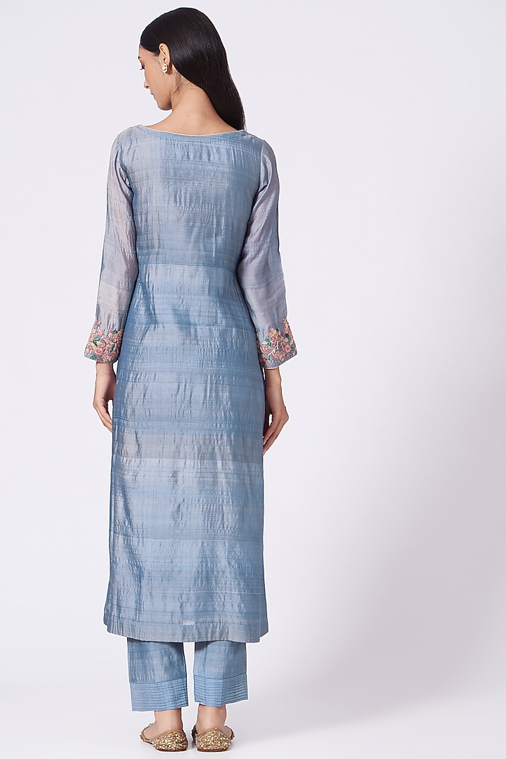 Cobalt Blue Zardosi Embroidered Kurta Set by Trisvaraa at Pernia's Pop Up Shop