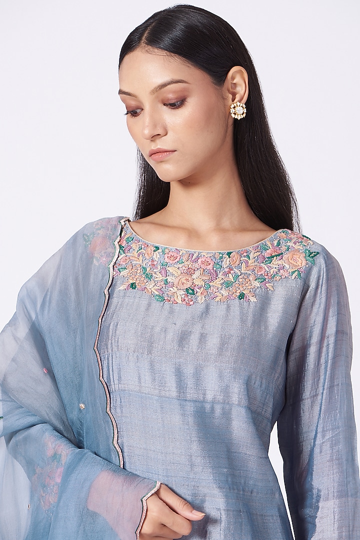 Cobalt Blue Zardosi Embroidered Kurta Set by Trisvaraa at Pernia's Pop Up Shop