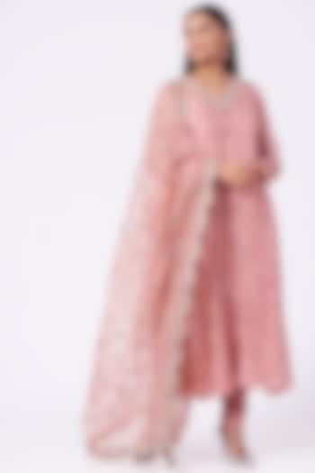 Blush Pink Zardosi Embroidered Kurta Set by Trisvaraa