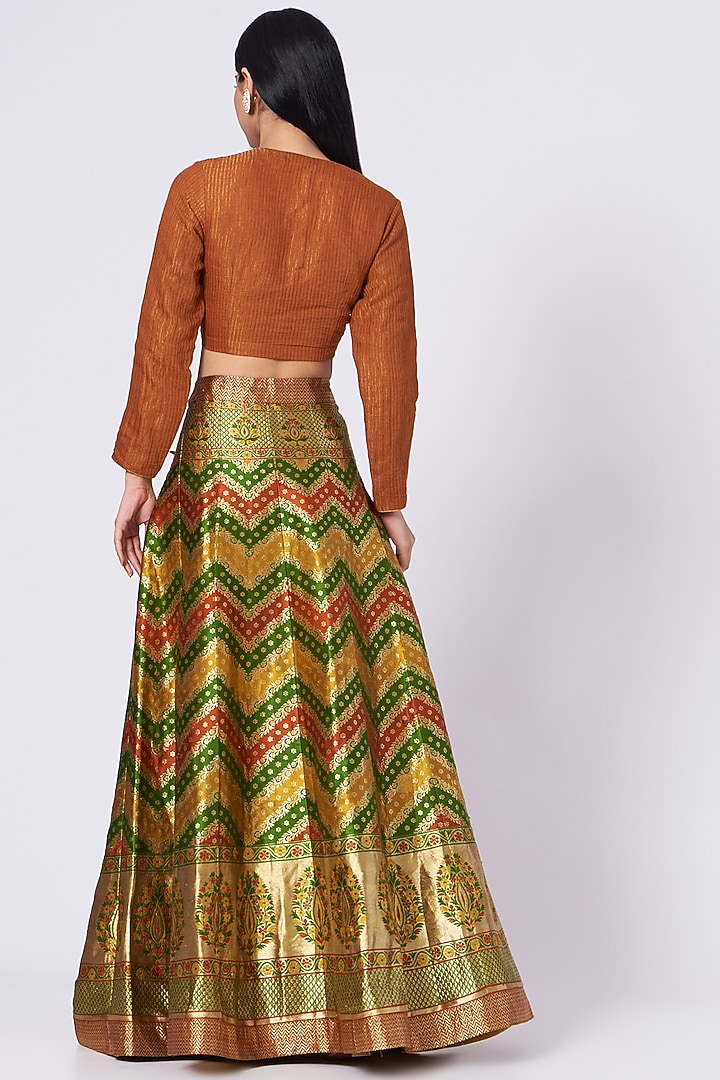 Multi-Coloured Pure Banarasi Silk Bridal Lehenga Set by Trisvaraa at Pernia's Pop Up Shop
