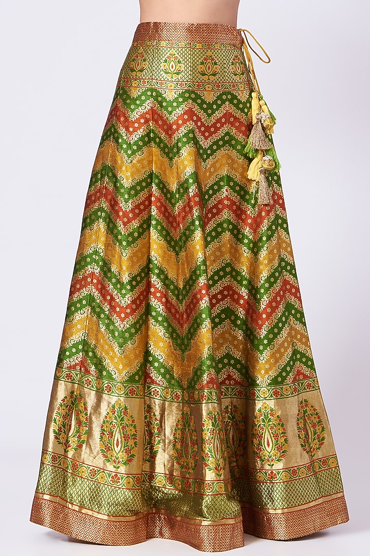 Multi-Coloured Pure Banarasi Silk Bridal Lehenga Set by Trisvaraa at Pernia's Pop Up Shop