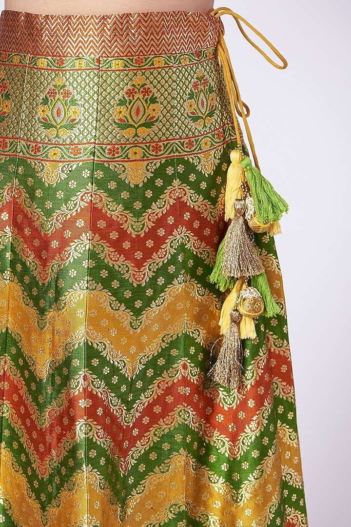 Multi-Coloured Pure Banarasi Silk Bridal Lehenga Set by Trisvaraa at Pernia's Pop Up Shop