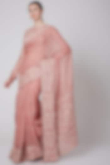 Blush Pink Embroidered Saree Set by Trisvaraa