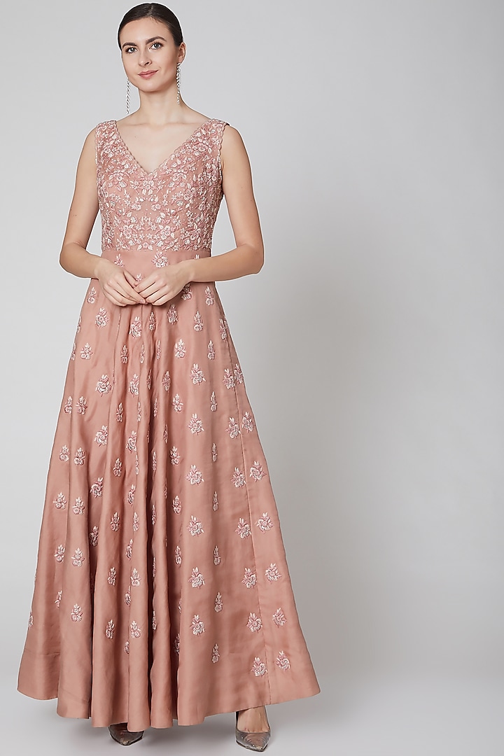 Blush Pink Embroidered Dress by Trisvaraa