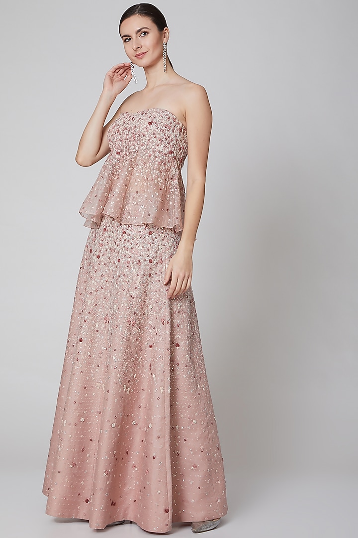 Dusty Pink Embroidered Skirt Set by Trisvaraa at Pernia's Pop Up Shop