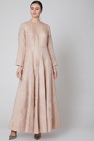 Blush Pink Embroidered Silk Dress by Trisvaraa