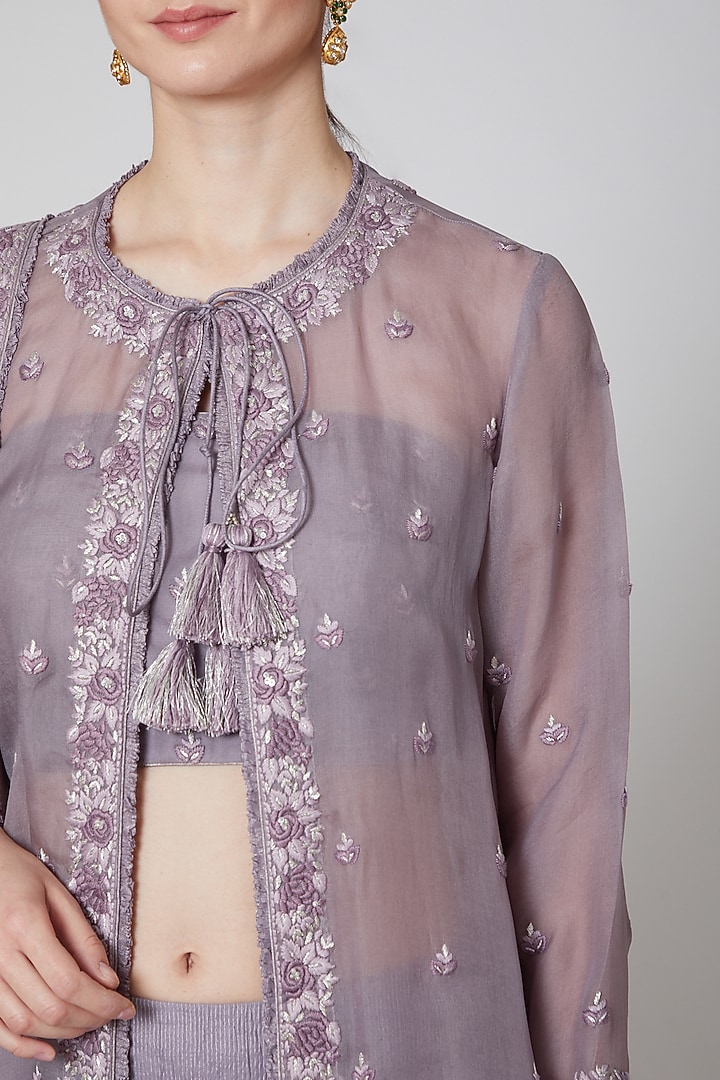 Mauve Embroidered Kurta Set by Trisvaraa at Pernia's Pop Up Shop