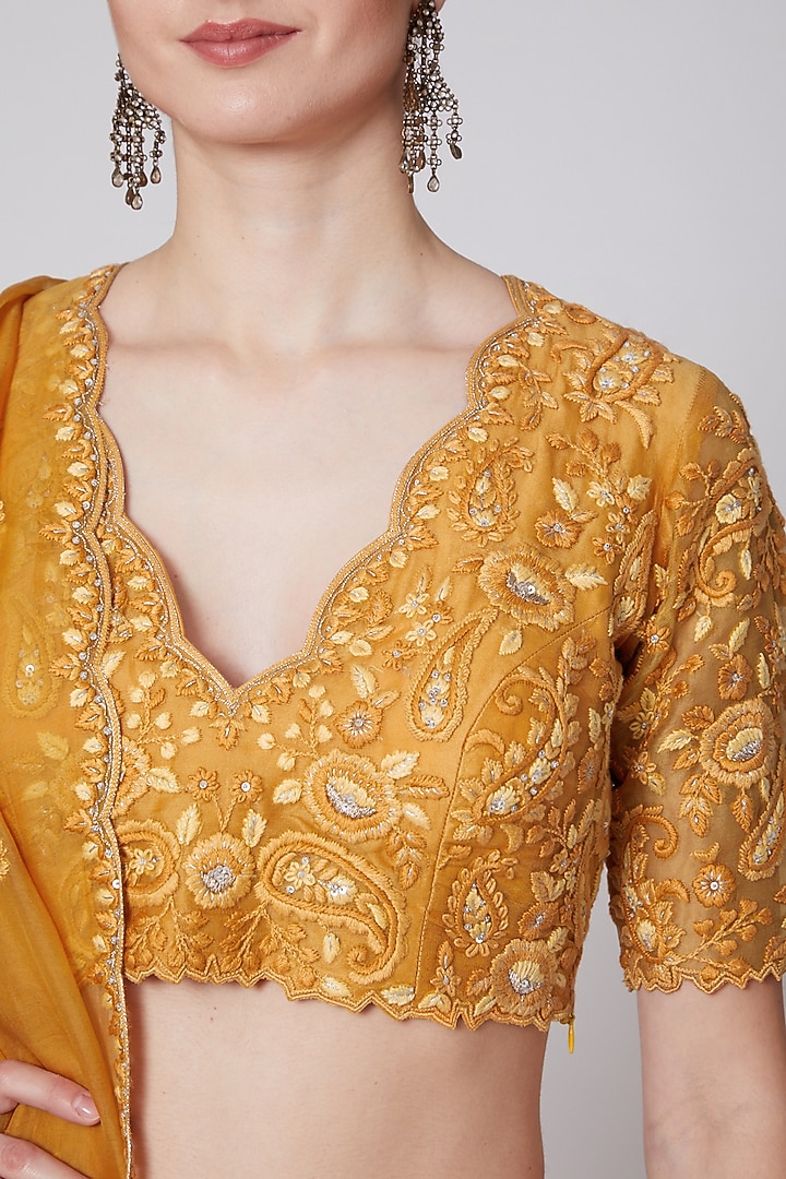Mango Yellow Embroidered Bridal Lehenga Set by Trisvaraa at Pernia's Pop Up Shop