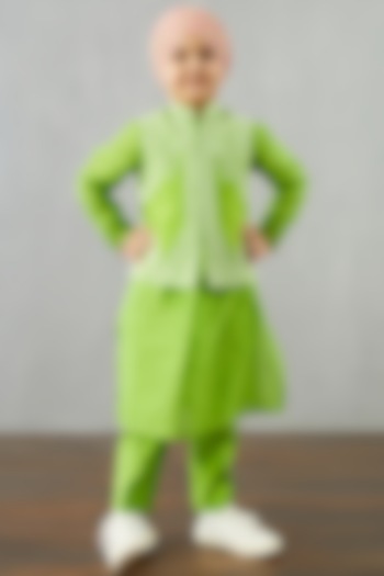Leaf Green Kurta Set With Bandi Jacket by Torani Kids at Pernia's Pop Up Shop