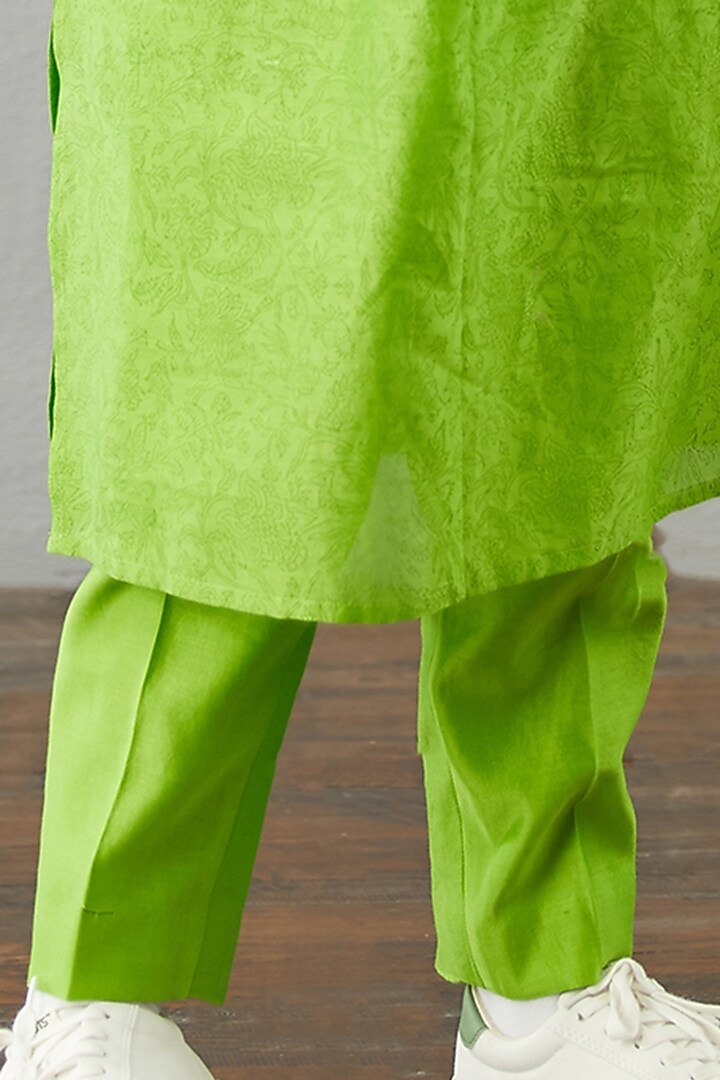 Leaf Green Kurta Set With Bandi Jacket by Torani Kids at Pernia's Pop Up Shop