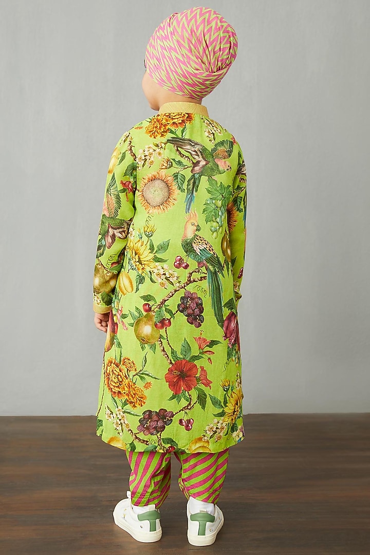 Light Green Cotton Silk & Cotton Voile Kurta Set For Boys by Torani Kids at Pernia's Pop Up Shop