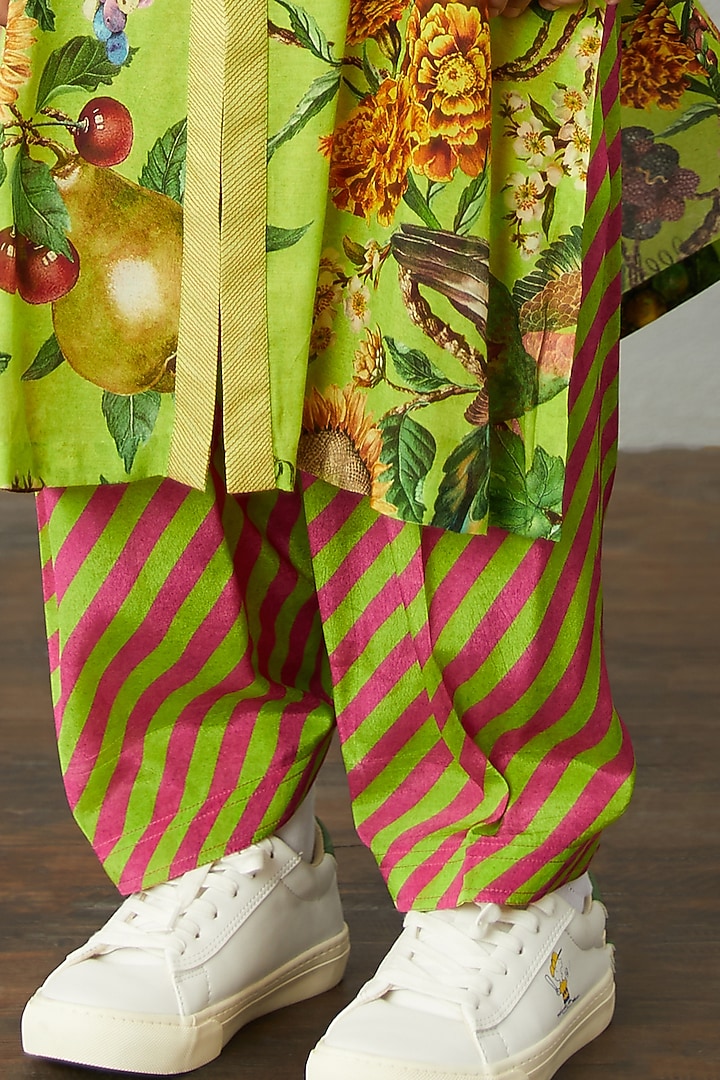 Light Green Cotton Silk & Cotton Voile Kurta Set For Boys by Torani Kids at Pernia's Pop Up Shop
