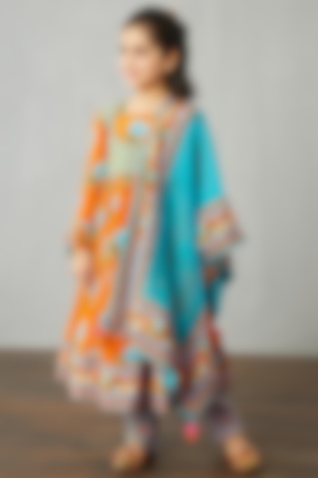 Bright Orange Cotton Silk Kurta Set For Girls by Torani Kids at Pernia's Pop Up Shop