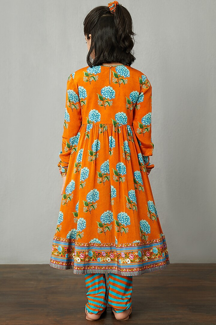 Bright Orange Cotton Silk Kurta Set For Girls by Torani Kids at Pernia's Pop Up Shop