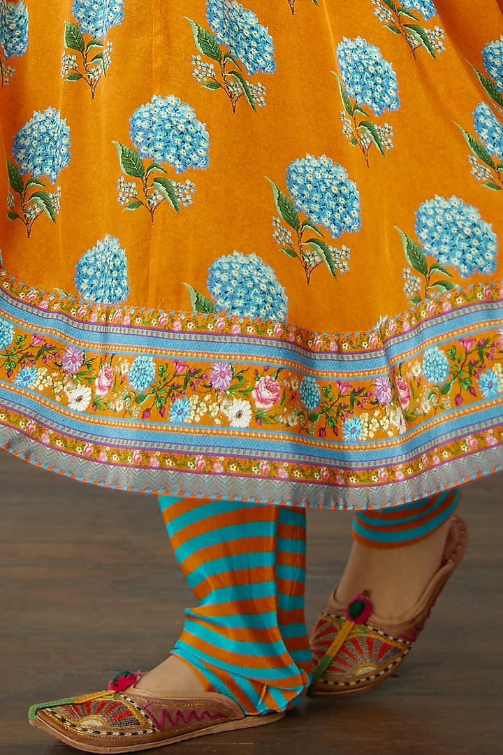Bright Orange Cotton Silk Kurta Set For Girls by Torani Kids at Pernia's Pop Up Shop