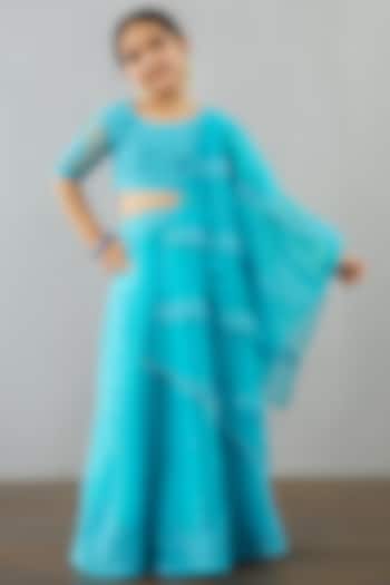 Raspberry Blue Net & Organza Skirt Set For Girls by Torani Kids at Pernia's Pop Up Shop