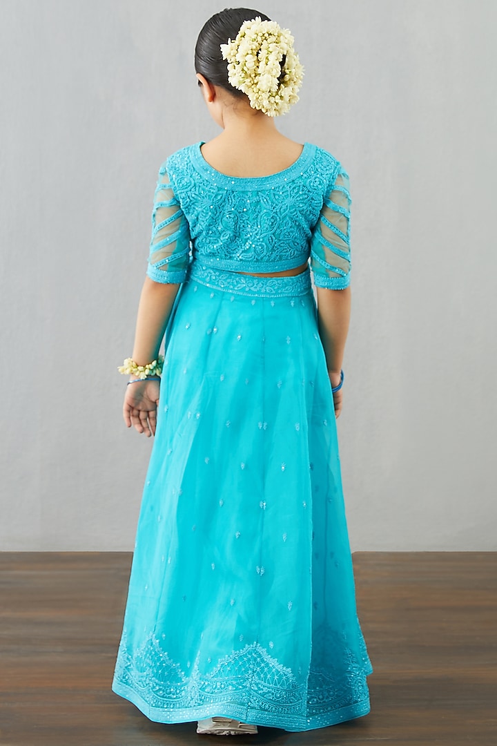 Raspberry Blue Net & Organza Skirt Set For Girls by Torani Kids at Pernia's Pop Up Shop
