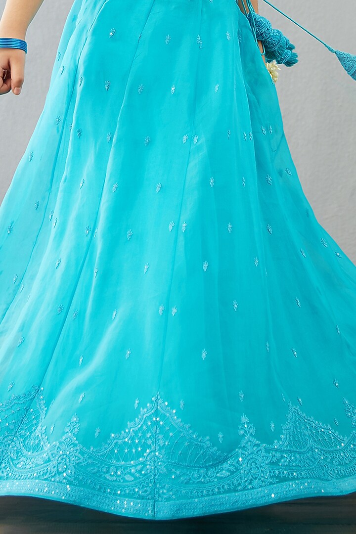 Raspberry Blue Net & Organza Skirt Set For Girls by Torani Kids at Pernia's Pop Up Shop
