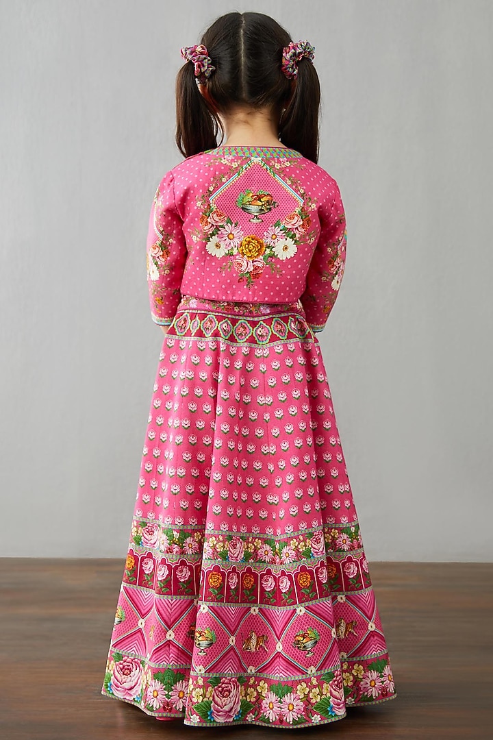 Dark Pink Chanderi Lehenga Set For Girls by Torani Kids at Pernia's Pop Up Shop
