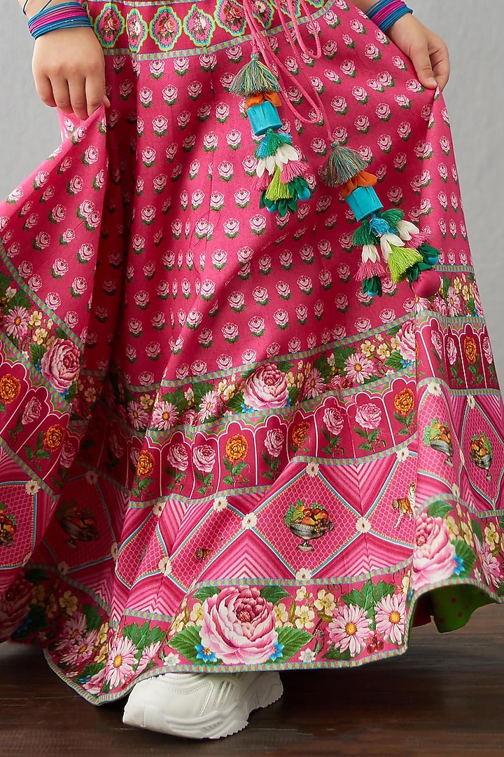 Dark Pink Chanderi Lehenga Set For Girls by Torani Kids at Pernia's Pop Up Shop