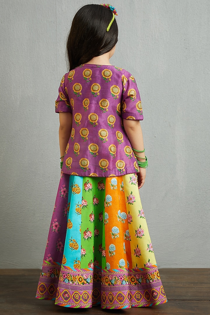 Multi-Colored Chanderi Lehenga Set For Girls by Torani Kids at Pernia's Pop Up Shop