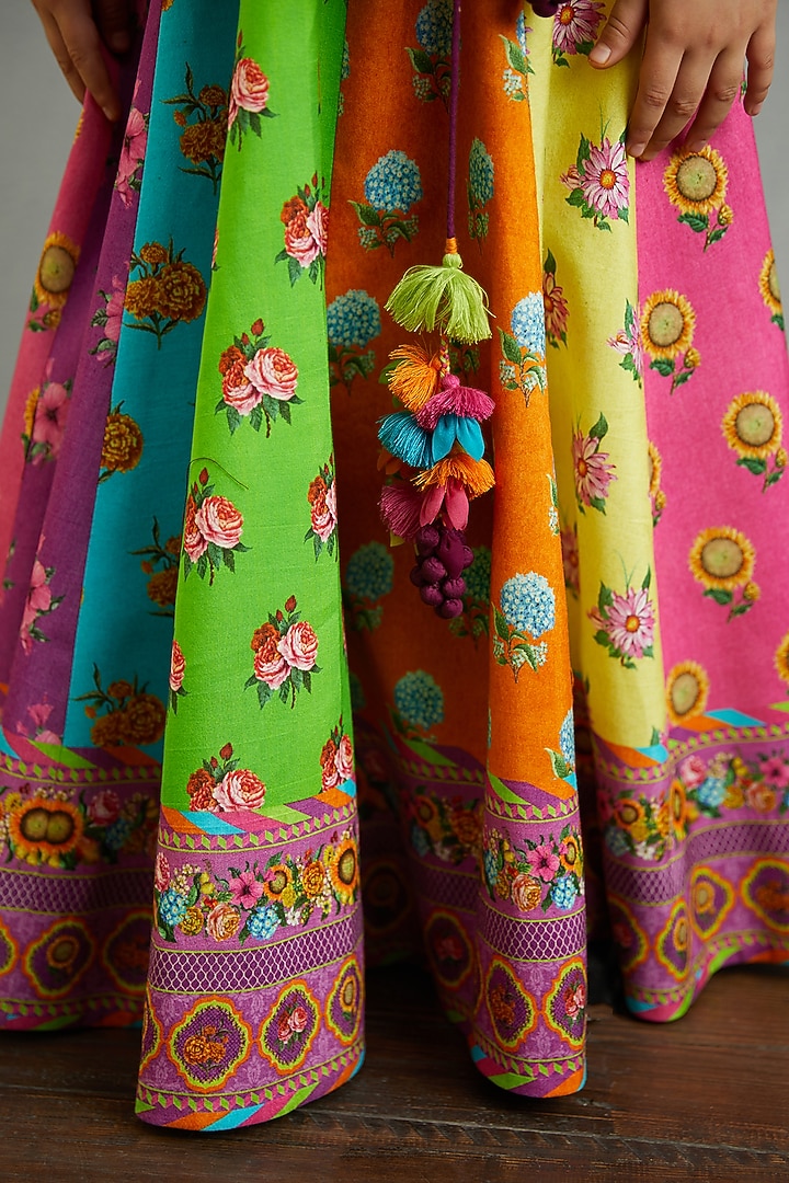 Multi-Colored Chanderi Lehenga Set For Girls by Torani Kids at Pernia's Pop Up Shop