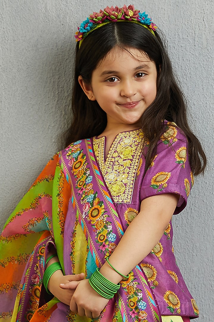 Multi-Colored Chanderi Lehenga Set For Girls by Torani Kids at Pernia's Pop Up Shop