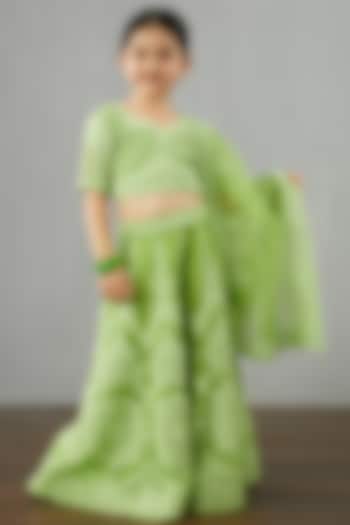 Light Green Net & Organza Lehenga Set For Girls by Torani Kids at Pernia's Pop Up Shop