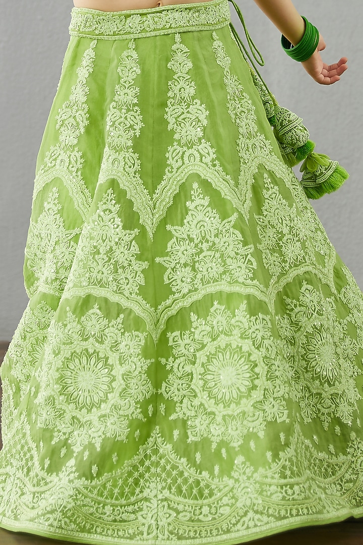 Light Green Net & Organza Lehenga Set For Girls by Torani Kids at Pernia's Pop Up Shop