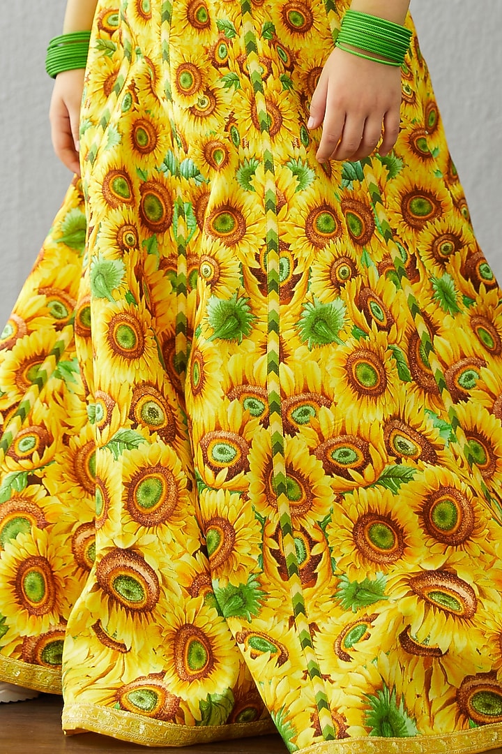 Bright Yellow Handwoven Chanderi & Cotton Silk Jacket Lehenga Set For Girls by Torani Kids at Pernia's Pop Up Shop