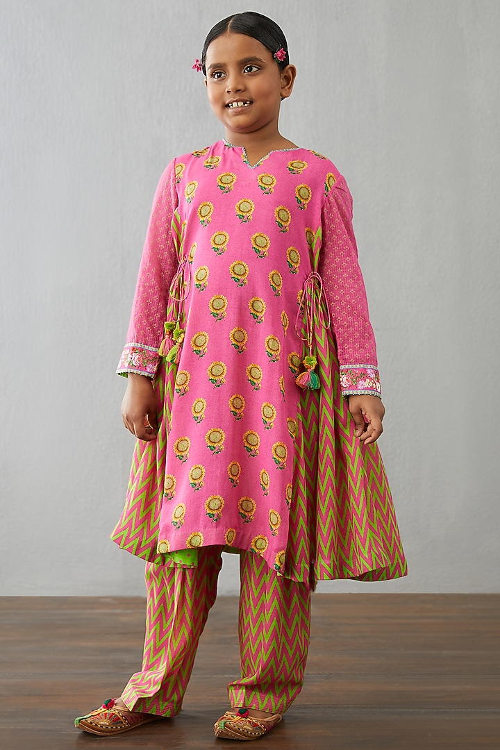 Pink Cotton Silk Kurta Set by Torani Kids at Pernia's Pop Up Shop